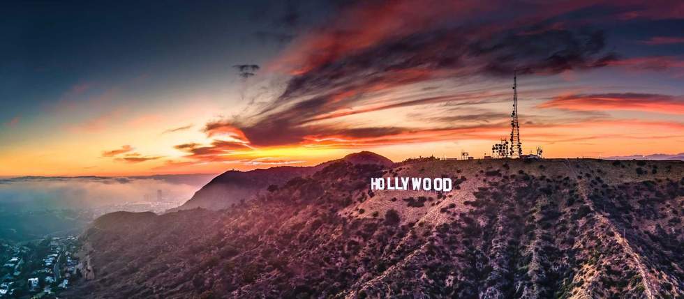 Los Angeles Hollywood sign at sunset