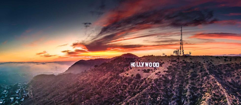 Los Angeles Hollywood sign at sunset