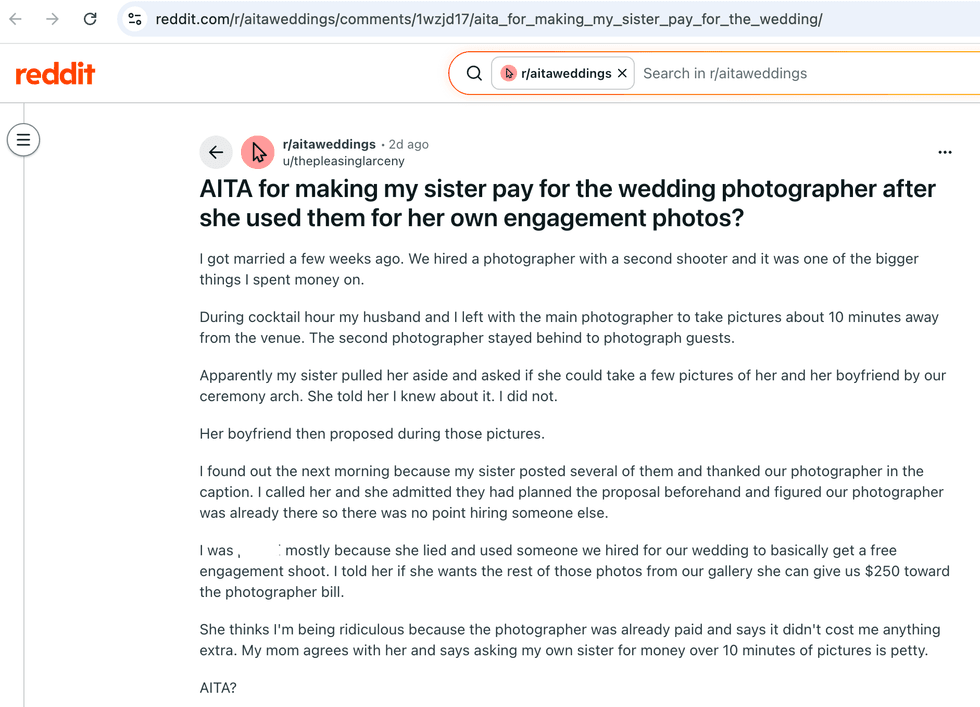 Pictured above is a screenshot of the original Reddit post for you to read