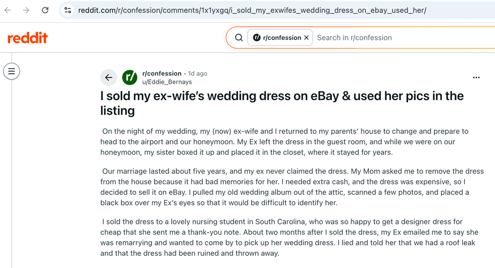 Pictured above is a screenshot of the original Reddit post for you to read