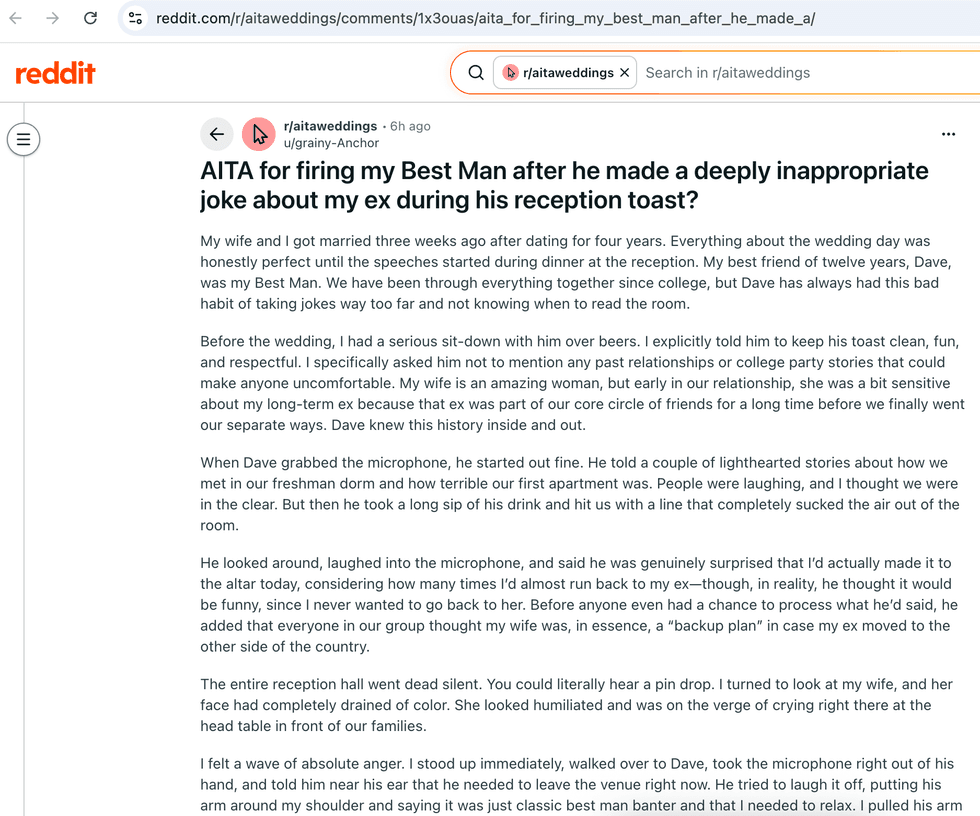 Pictured above is a screenshot of the original Reddit post for you to read