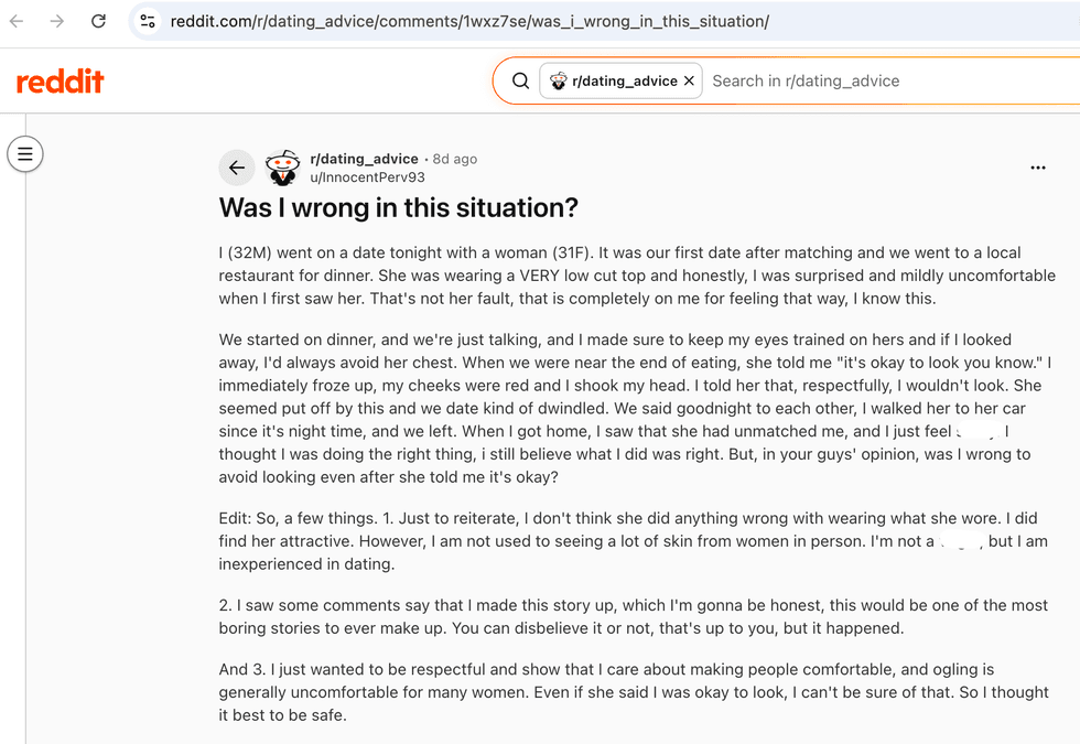 Pictured above is a screenshot of the original Reddit post for you to read