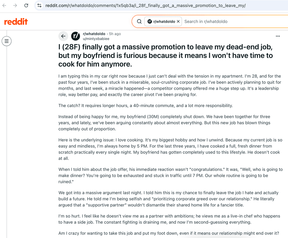 Pictured above is a screenshot of the original Reddit post for you to read