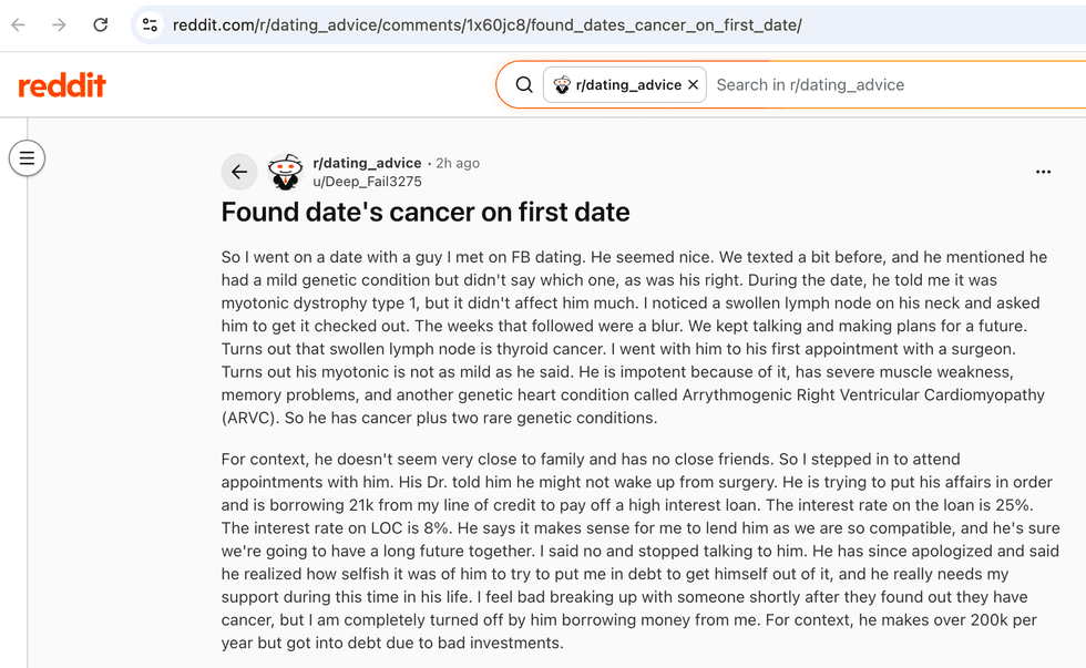 Pictured above is a screenshot of the original Reddit post for you to read