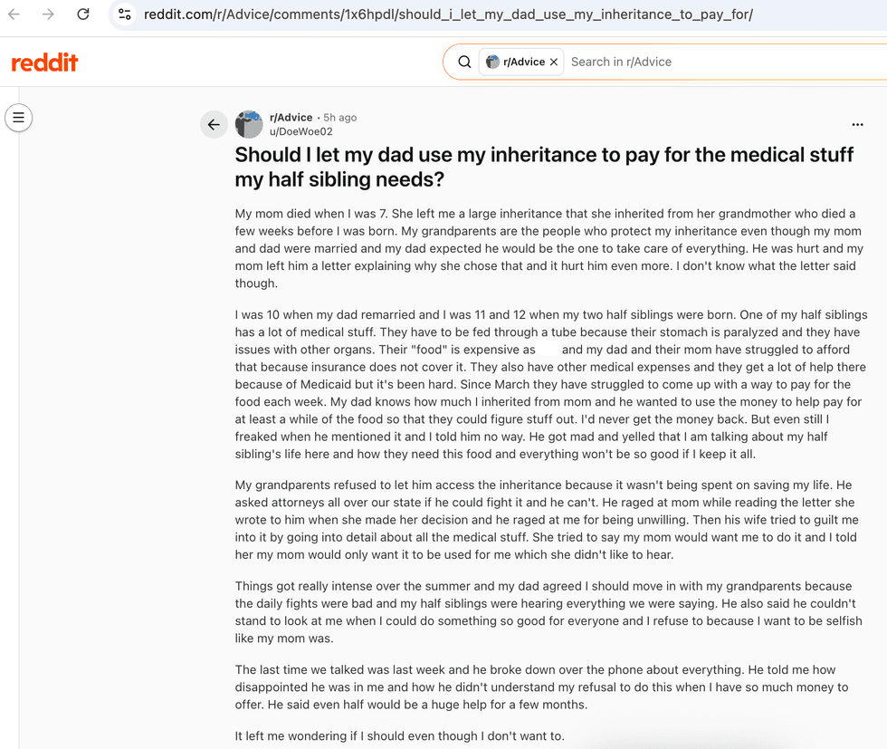 Pictured above is a screenshot of the original Reddit post for you to read