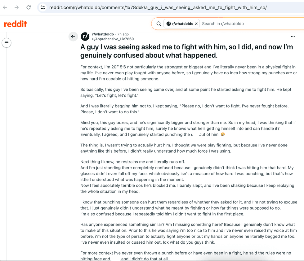 Pictured above is a screenshot of the original Reddit post for you to read