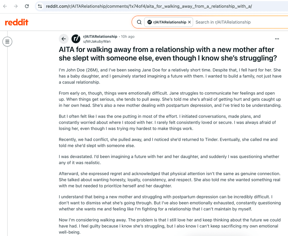 Pictured above is a screenshot of the original Reddit post for you to read