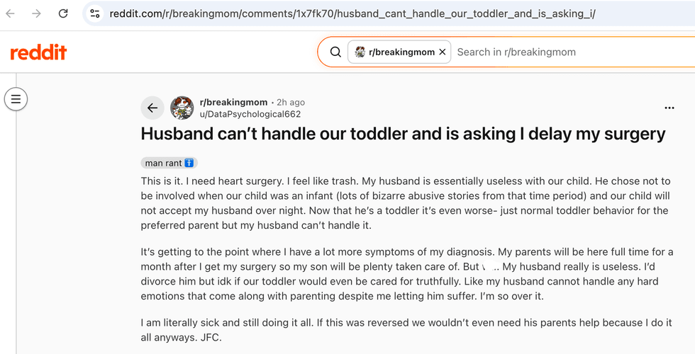 Pictured above is a screenshot of the original Reddit post for you to read