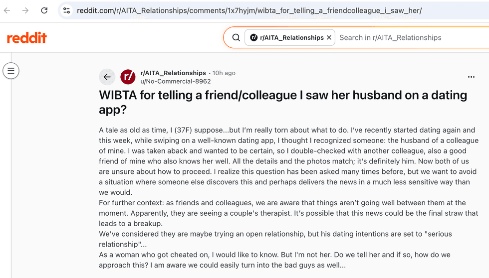 Pictured above is a screenshot of the original Reddit post for you to read