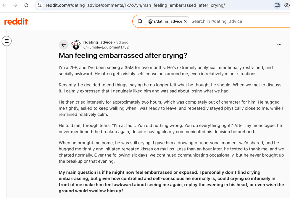 Pictured above is a screenshot of the original Reddit post for you to read