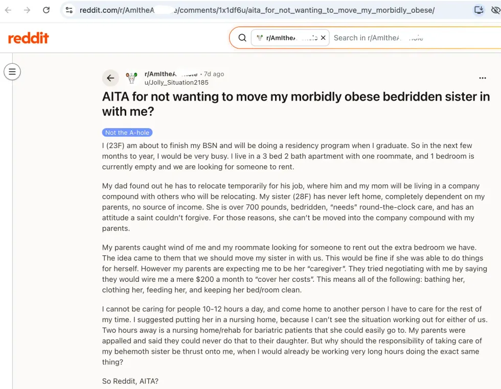 Pictured above is a screenshot of the original Reddit post for you to read