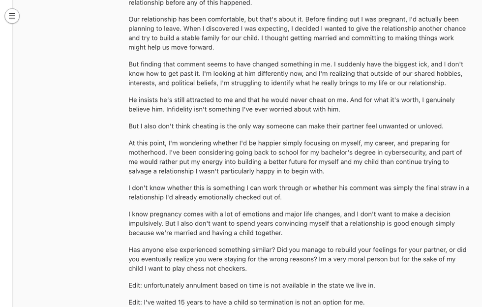 Pictured above is a second screenshot of the original Reddit post for you to read