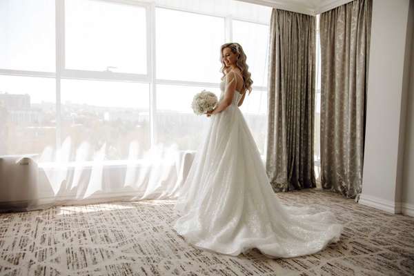 portrait of the beautiful bride in the hotel