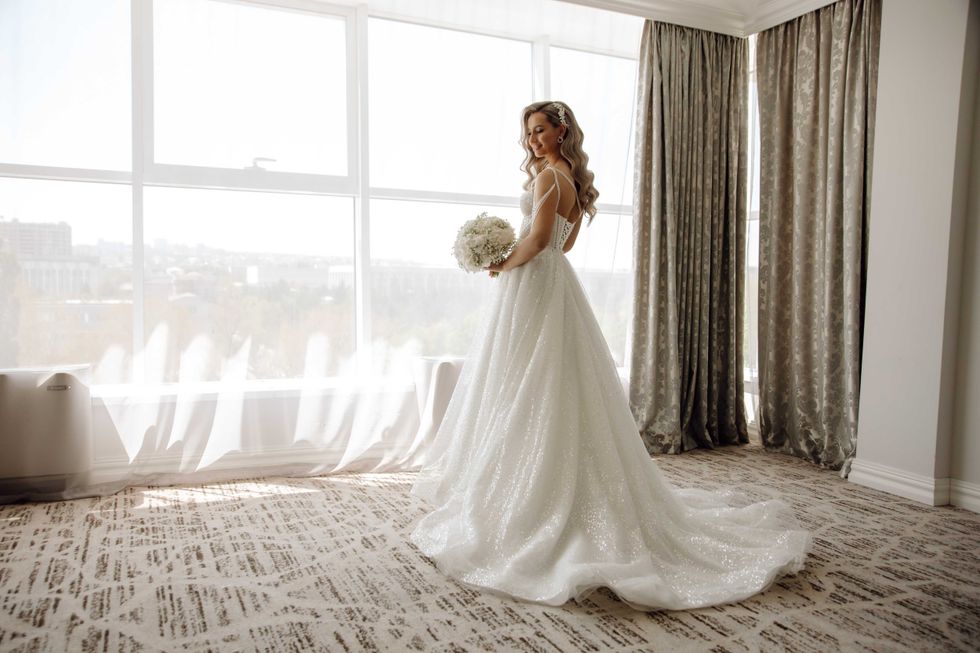 portrait of the beautiful bride in the hotel