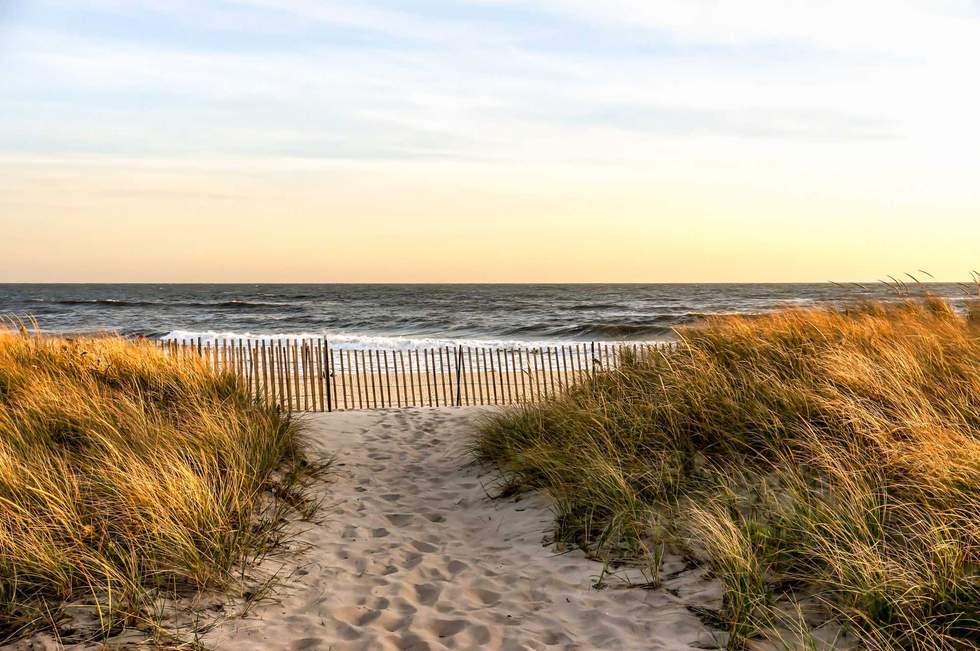 Sunset in a November day, at Hamptons Beach New York