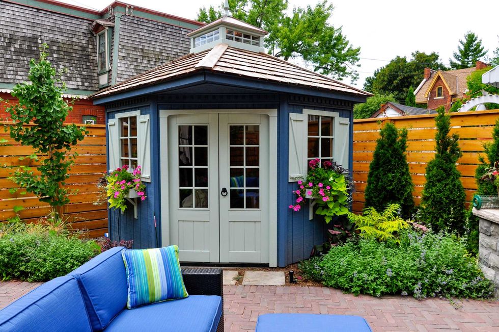 Wired with electricity and wifi, this large luxury backyard shed makes a perfect garden in the office while working from home.